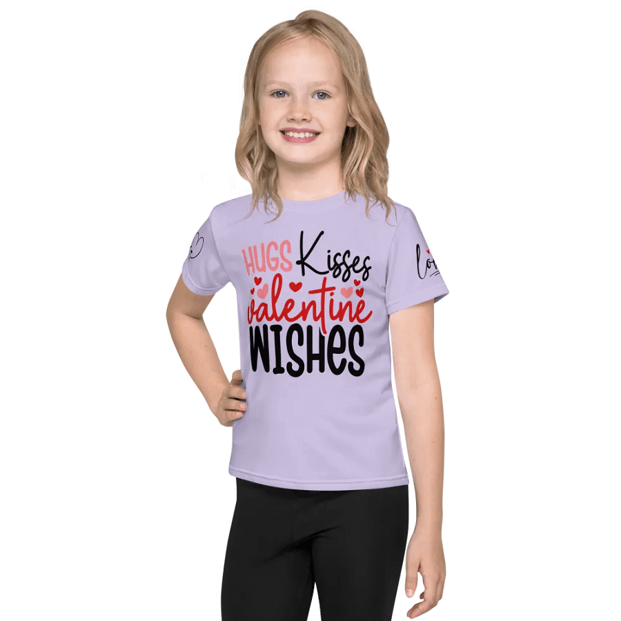 Hugs Kisses Valentine Wishes Kids Crew Neck T-Shirt product image (2)