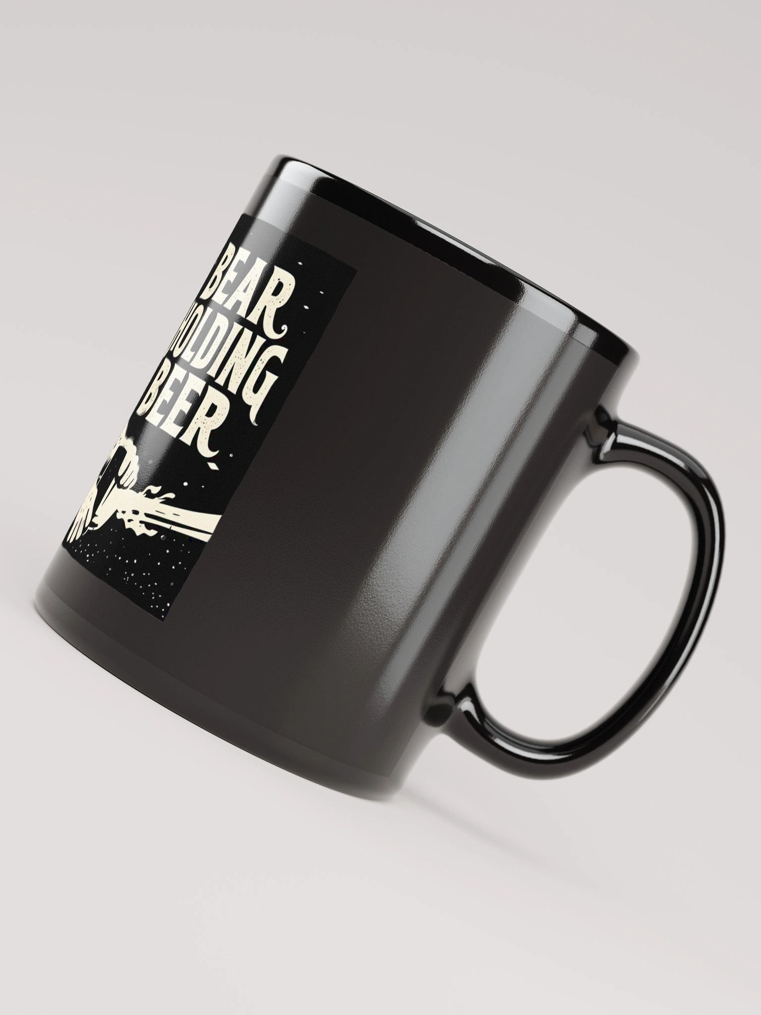 Whimsical Bear with Beer | Linocut Art Print Black Glossy Mug product image (4)