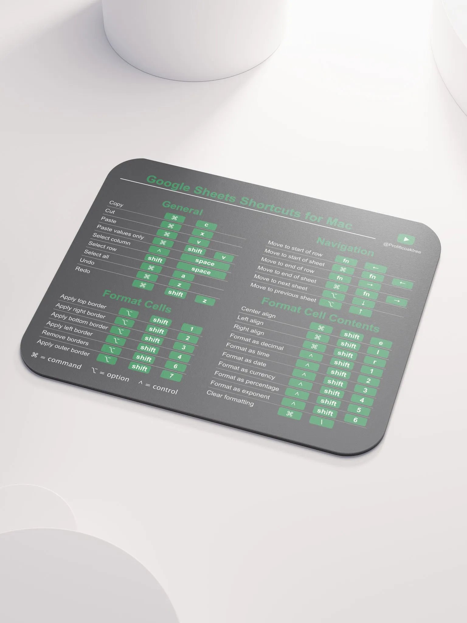 Keyboard Shortcuts Mouse Pad for Mac Dark Mode - Google Sheets product image (3)