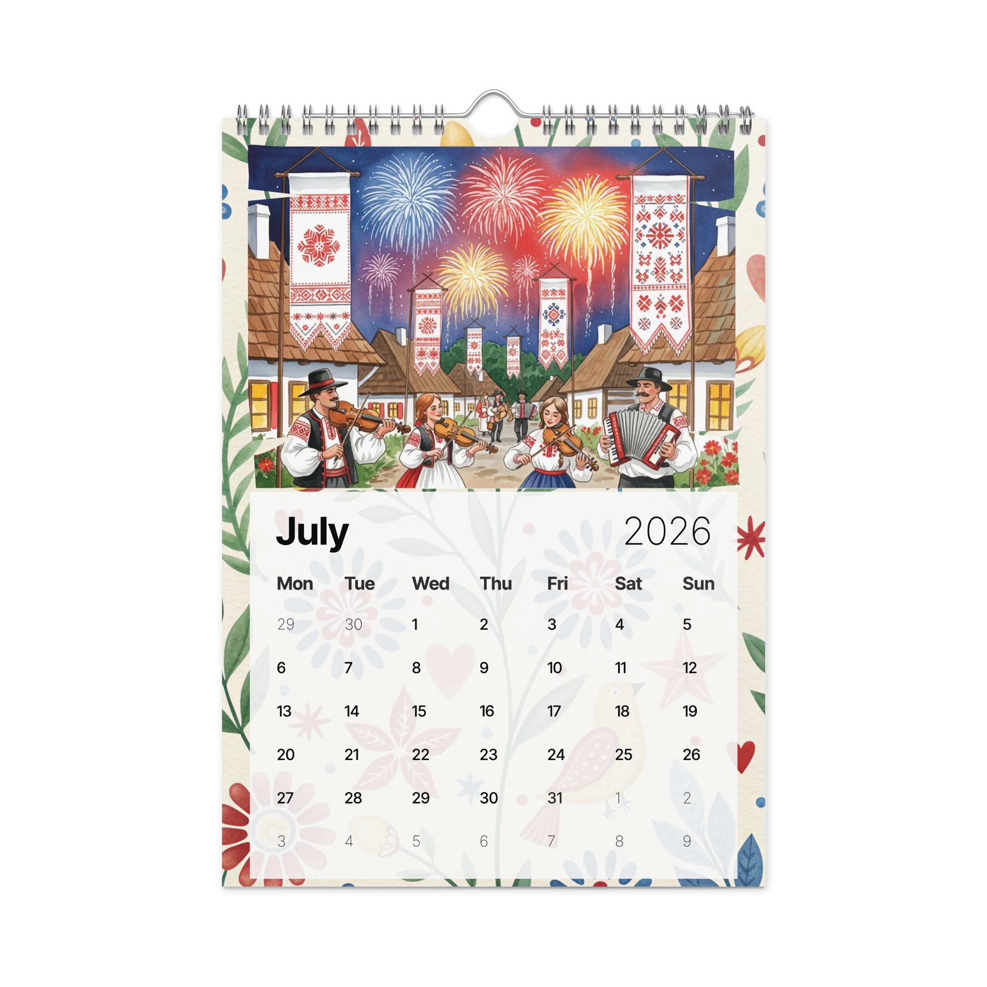 Folk Art Wall Calendar 2026 – Charming Watercolor Countryside Scenes, Seasonal Folk Illustrations & Patterned Art for Every Month product image (7)