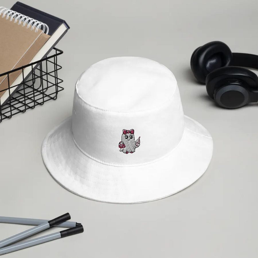 Cute Ghost Embroidered Cotton Bucket Hat product image (7)