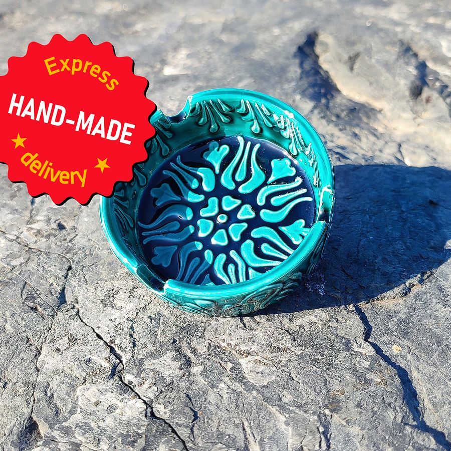 Handmade Turquoise Ceramic Ashtray – Unique Artisanal Home Decor, directly from the shores of the Bosphorus! product image (4)