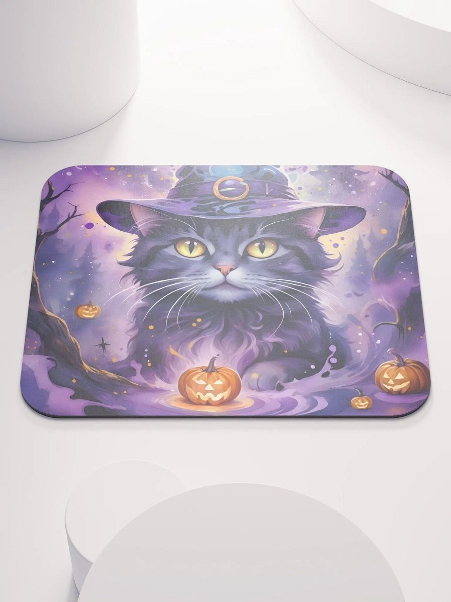 Fluffy Grey Cat Witch Mouse Pad product image (2)