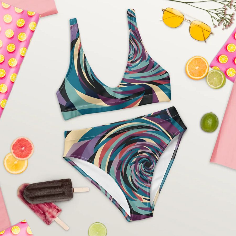 Abstract Lithographic Pattern Design High Waisted Bikini - V5 product image (9)