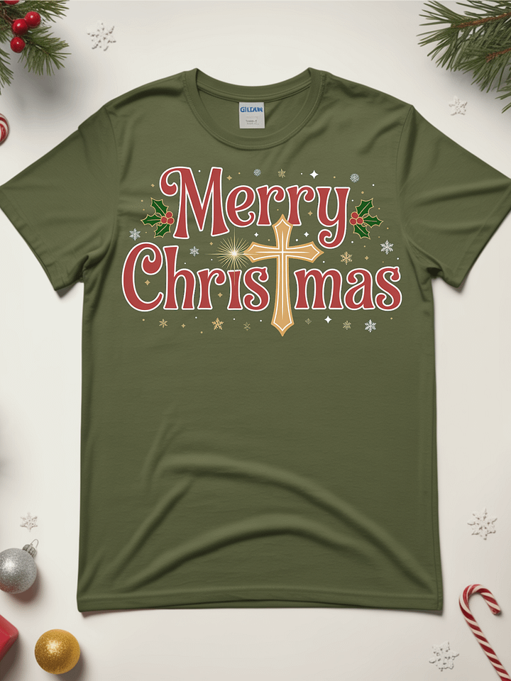 Christian Christmas Shirt Merry Christmas Cross product image (1)