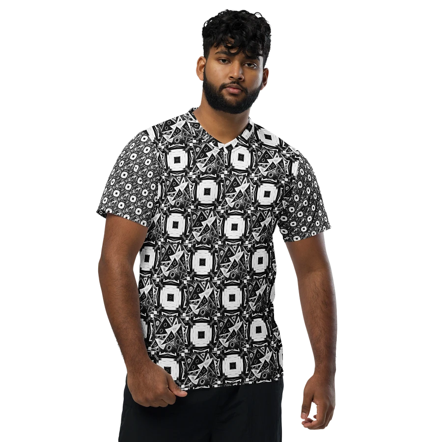 Abstract Black and White Triangles with Squares Unisex V Neck Sports Jersey product image (9)