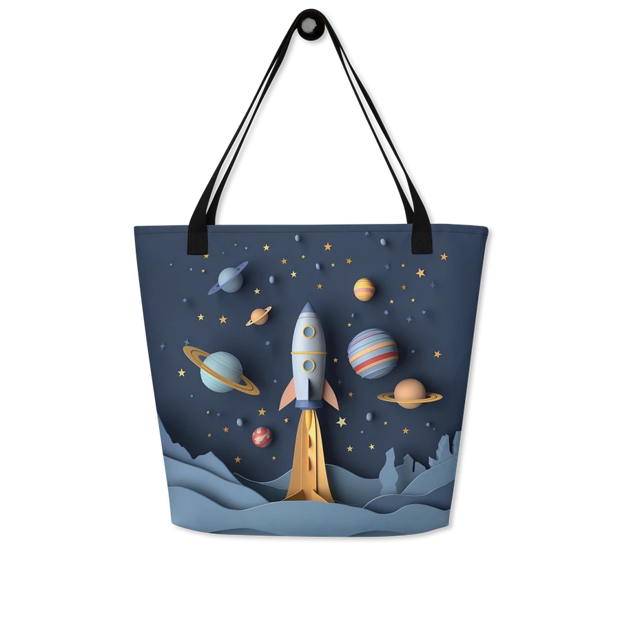Tote Bag: Rocket Spaceship Planets Stars Playful Art Design product image (8)