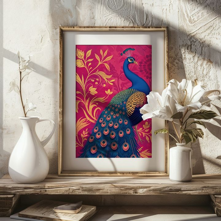 Art Nouveau Peacock on Fuchsia product image (2)