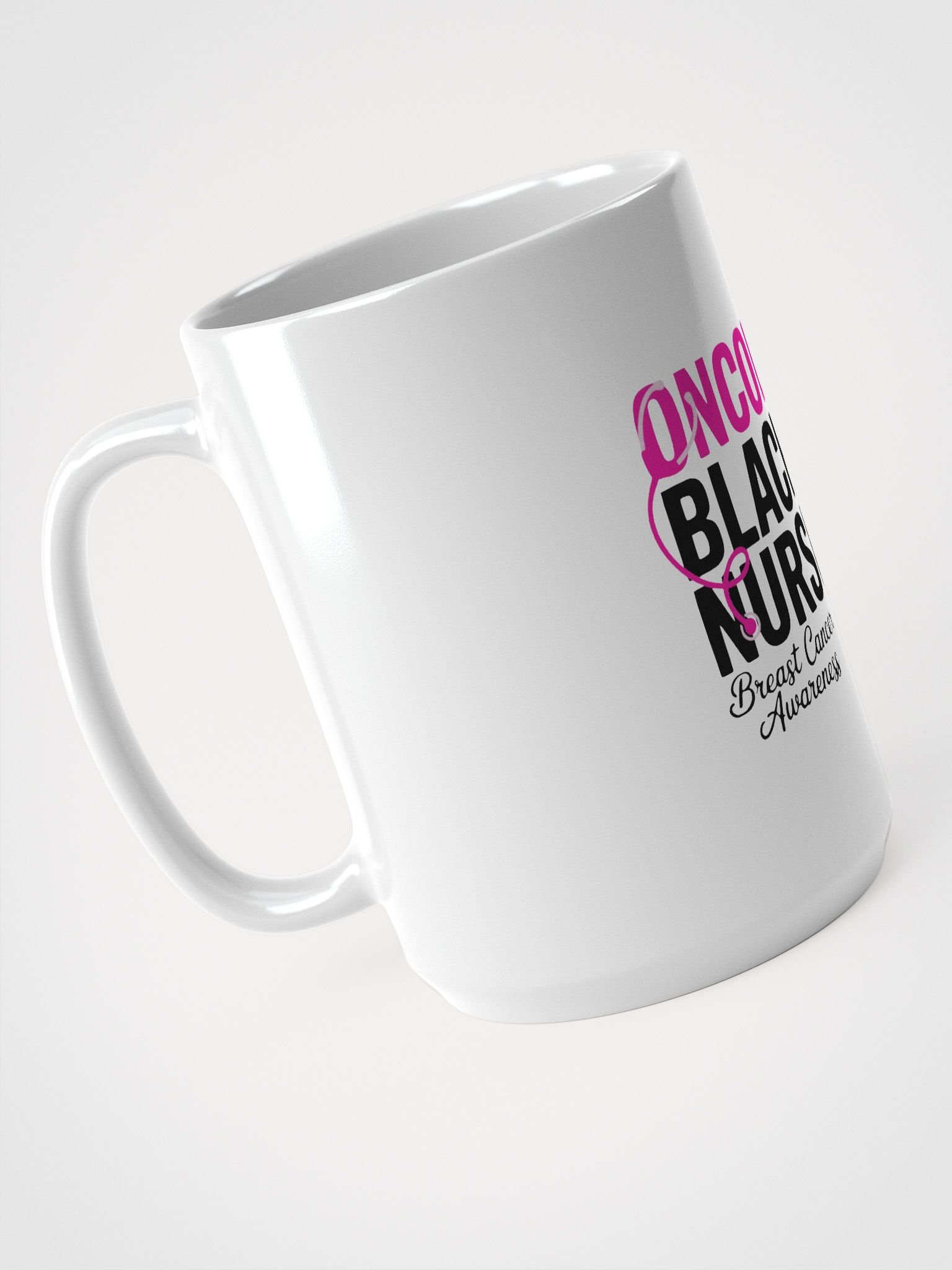 Oncology Black Nurse Mug - Breast Cancer Awareness Coffee Cup | Pink Ribbon Medical Professional Gift | 15oz Ceramic Mug product image (4)