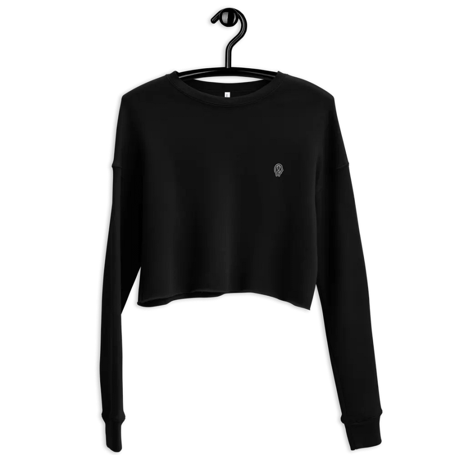 EXCLAIMING MENTALLY (L.C., B&W) embroidered fleece crop crew product image (9)