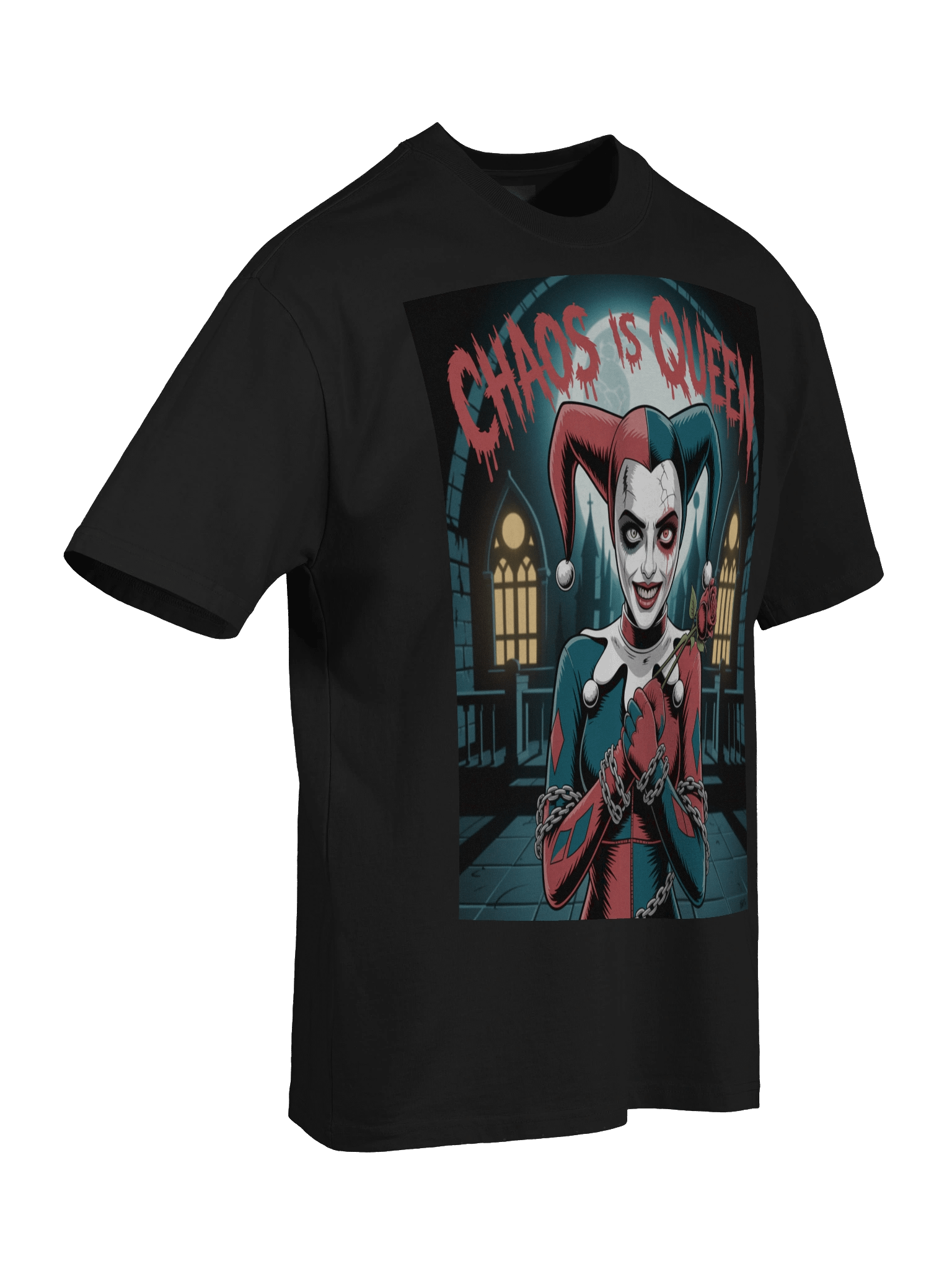 Harley Quinn 'Chaos is Queen' Gothic Chains Oversized Faded T-Shirt product image (8)