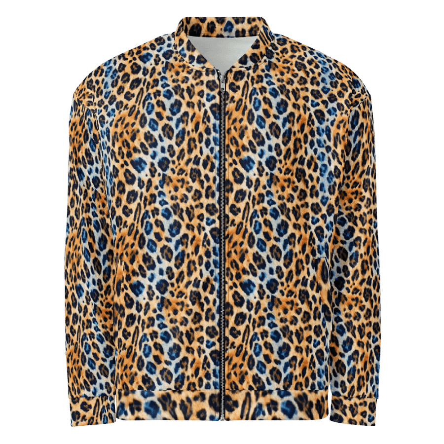Blue Brown Leopard Bomber Jacket product image (1)