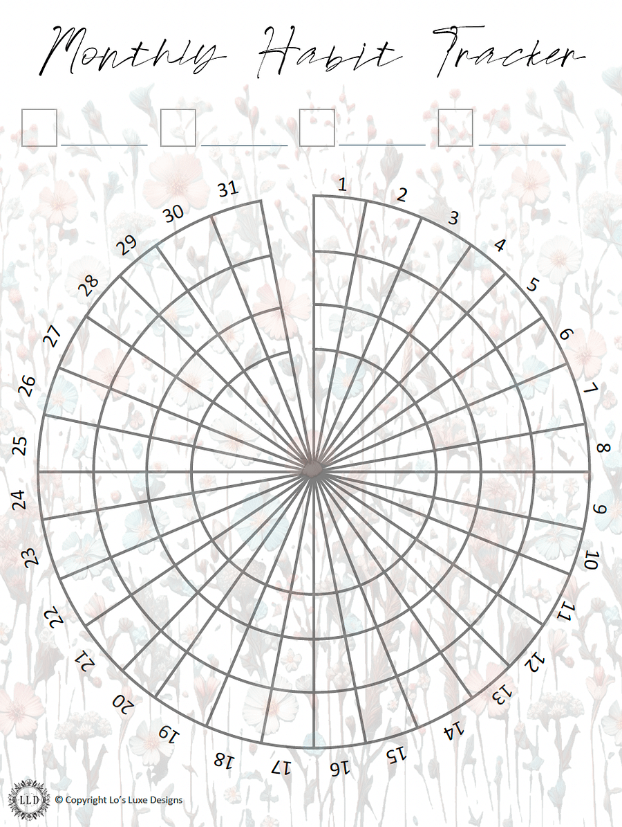 Monthly Habit Tracker - Wildflowers - Circle - 8.5x11 Printable product image (1)