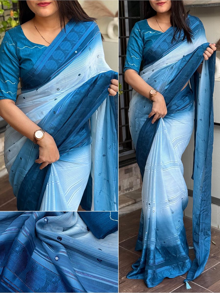 Ideal casual wear saree, featuring a beautiful touch of fancy gota patti mirror work pattern product image (3)