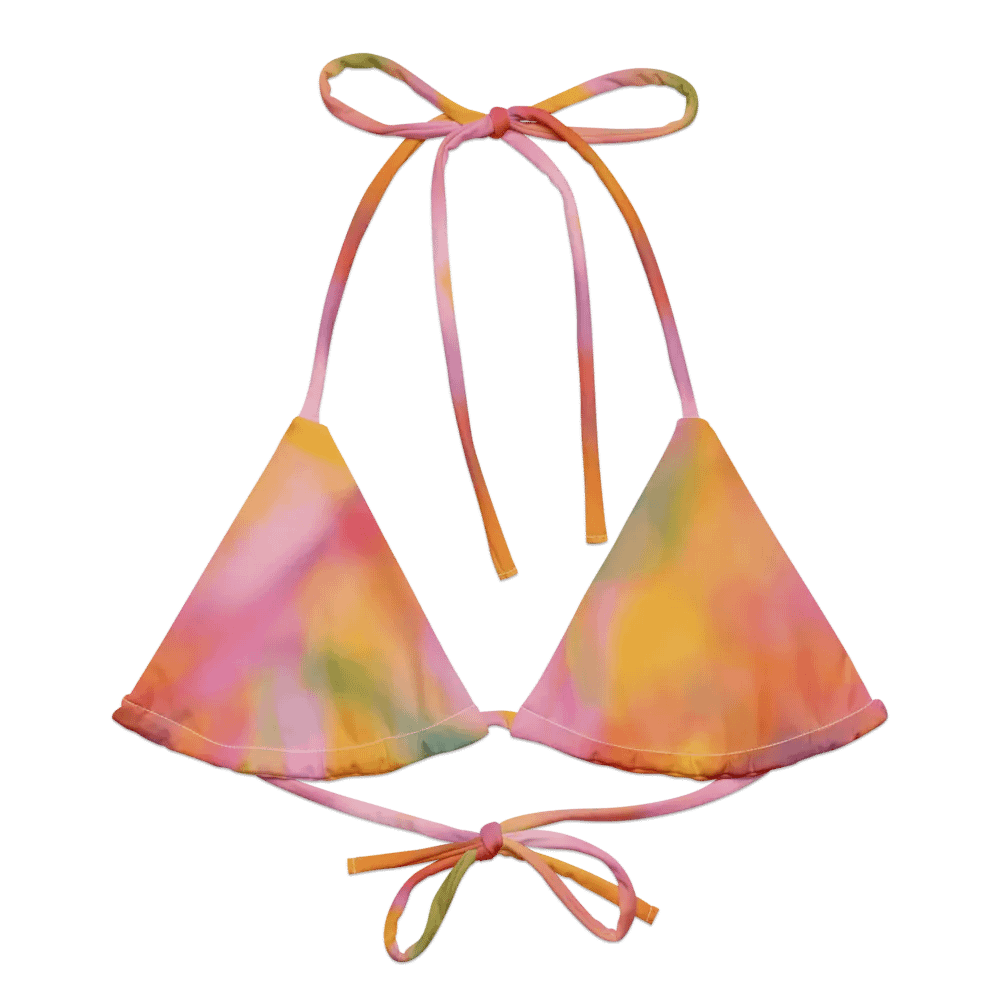 Recycled String Bikini Top "Sweet Pastel Tie Dye in Orange Light Pink" product image (3)