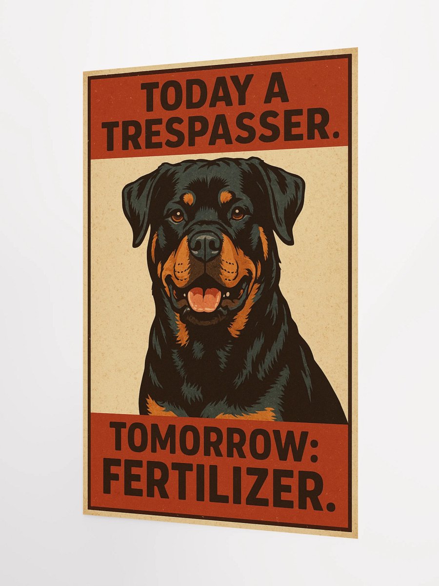 Rottweiler - Today A Trespasser. Tomorrow: Fertilizer. Poster product image (8)