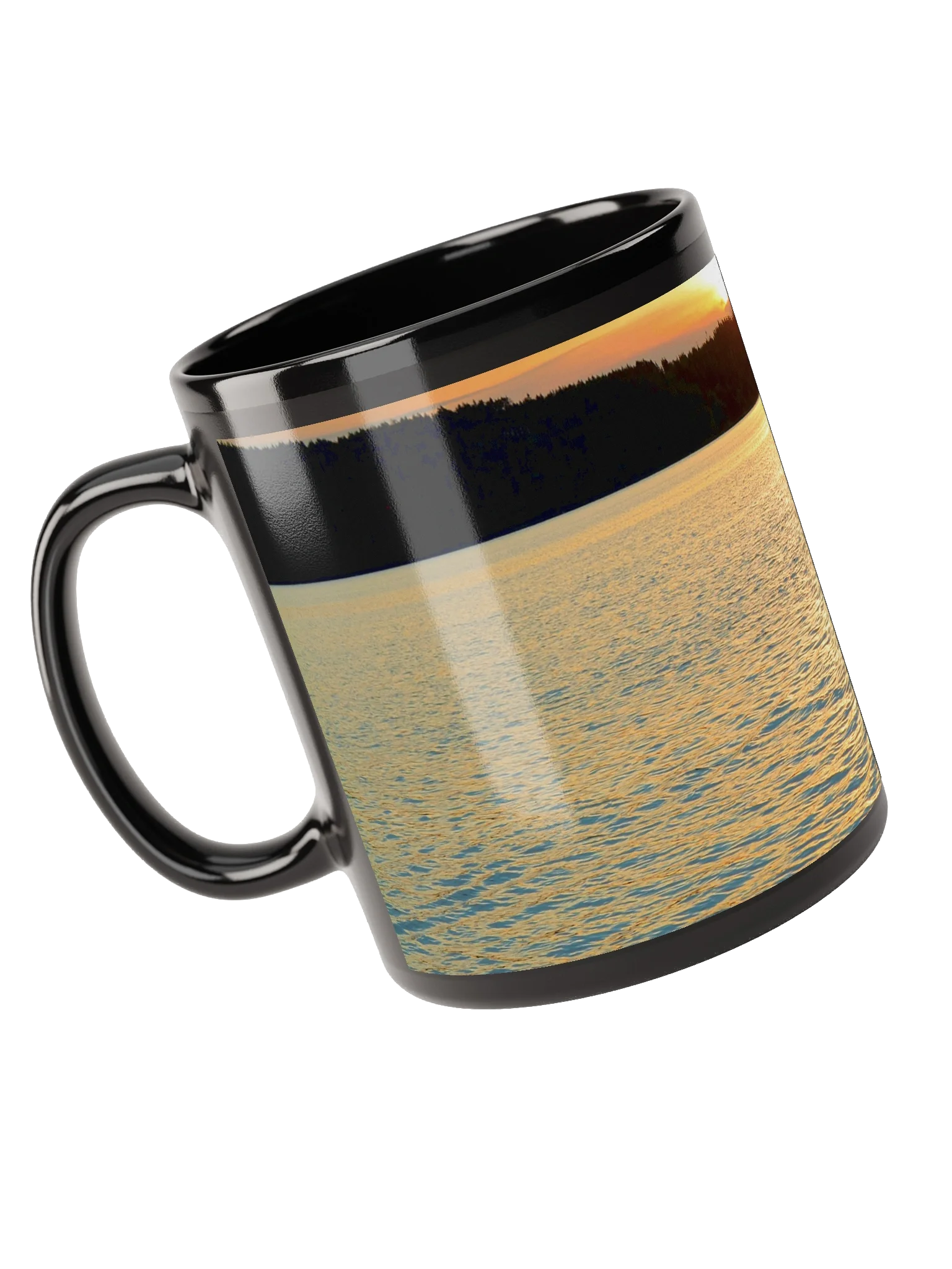 Keramiktasse schwarz - Sonnenuntergang über dem See product image (3)
