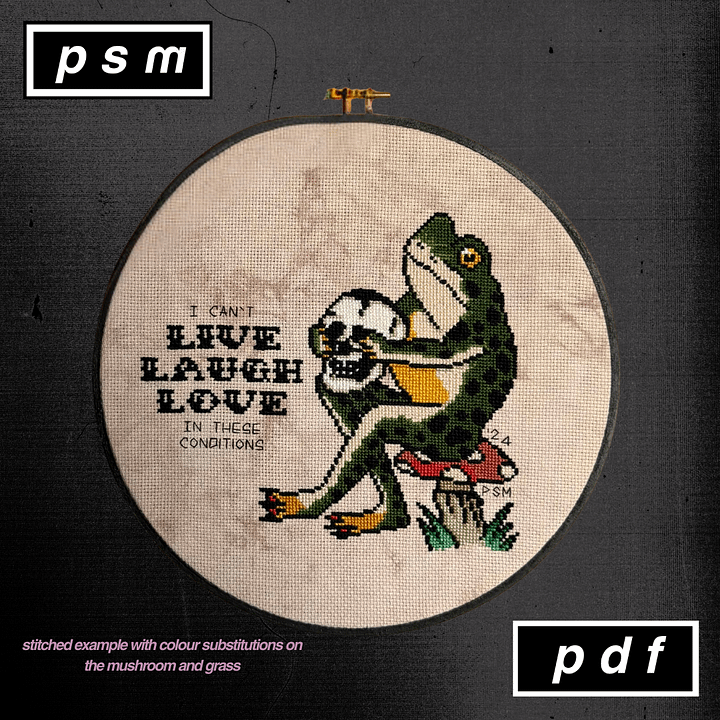 'I Can't Live Laugh Love in These Conditions' Toadstool Frog with Skull Pattern product image (2)