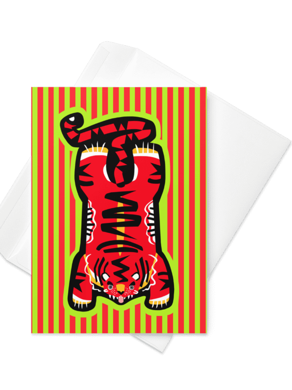 Red Electric Tiger on Stripes - Greeting Card product image (1)
