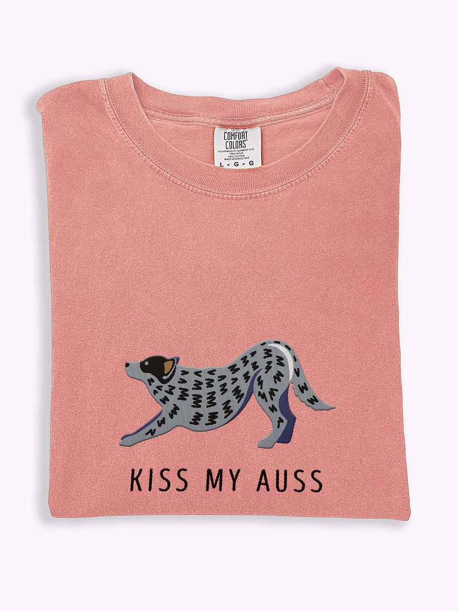 Kiss My Auss T-Shirt(Embroidered) of an Australian Cattle Dog(Blue Heeler 2) product image (1)