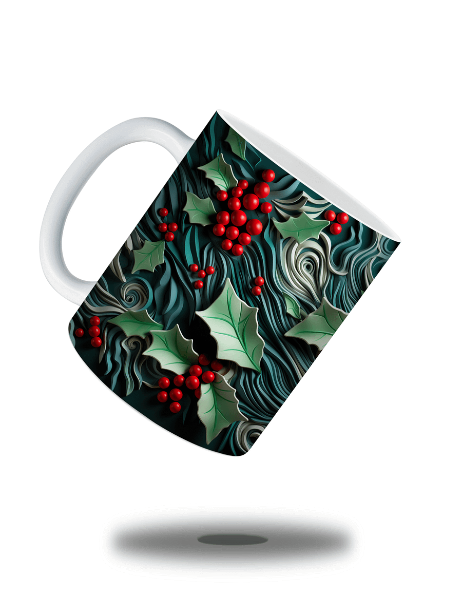 Festive Holly and Berries 11oz Coffee Mug – Elegant Christmas Holiday Ceramic Cup – Perfect for Winter Drinks and Seasonal Décor product image (2)