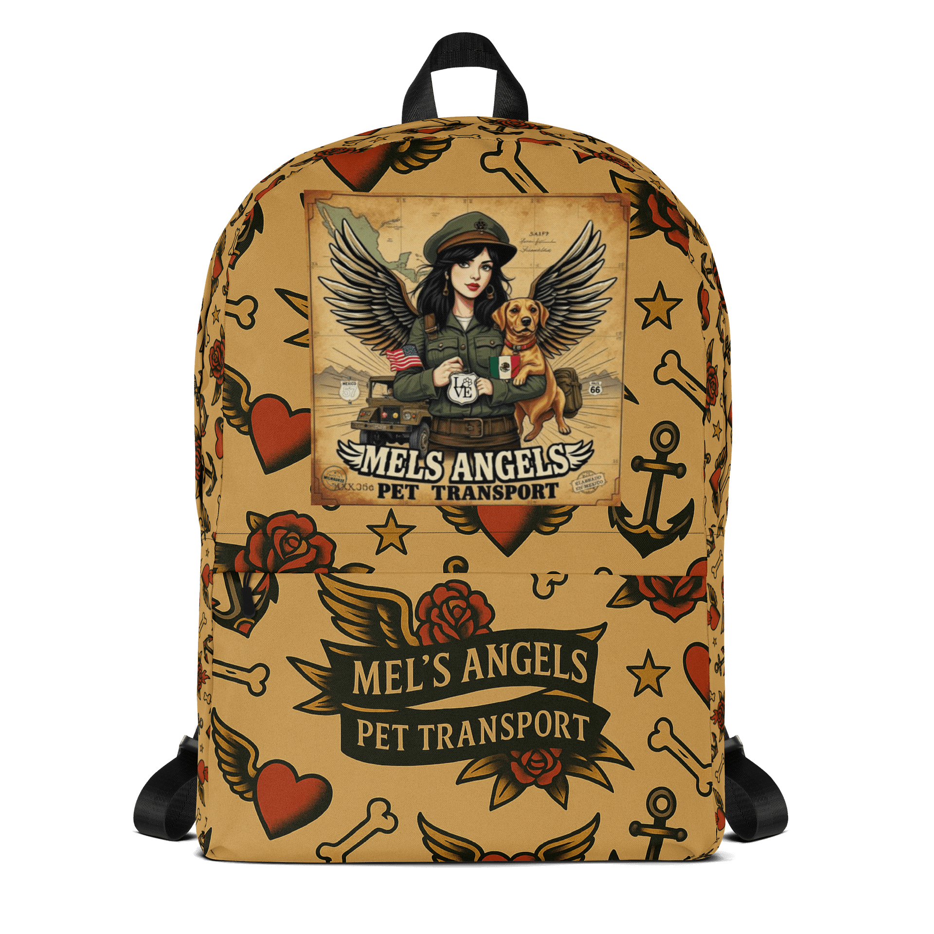 Mel’s Angels Tattoo Flash Logo Backpack – Vintage Chicano Style Travel Gear product image (4)