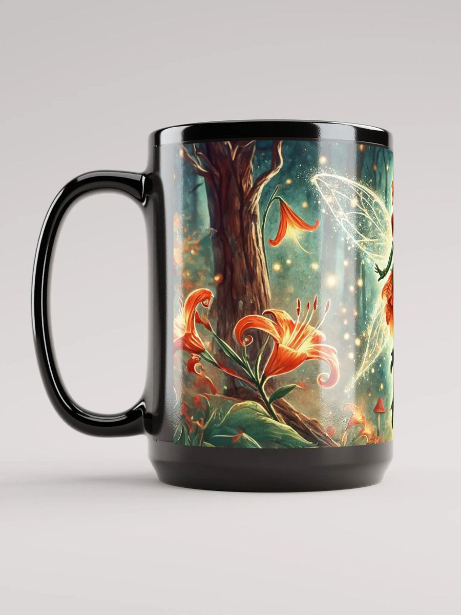 Enchanted Orange Lily Fairy 15 oz Black Glossy Mug product image (6)