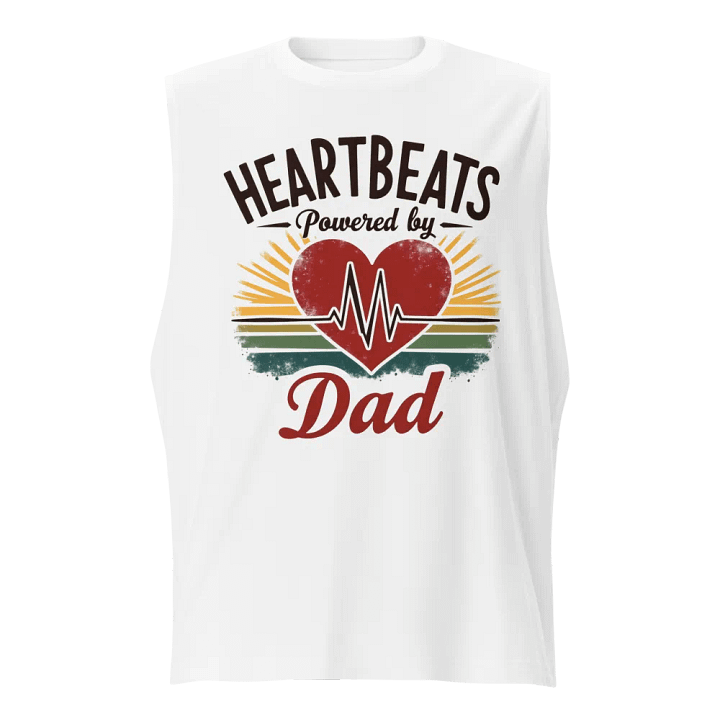 stethoscope heart shape, ekg Heartbeats Powered by Dad Muscle Tank product image (1)