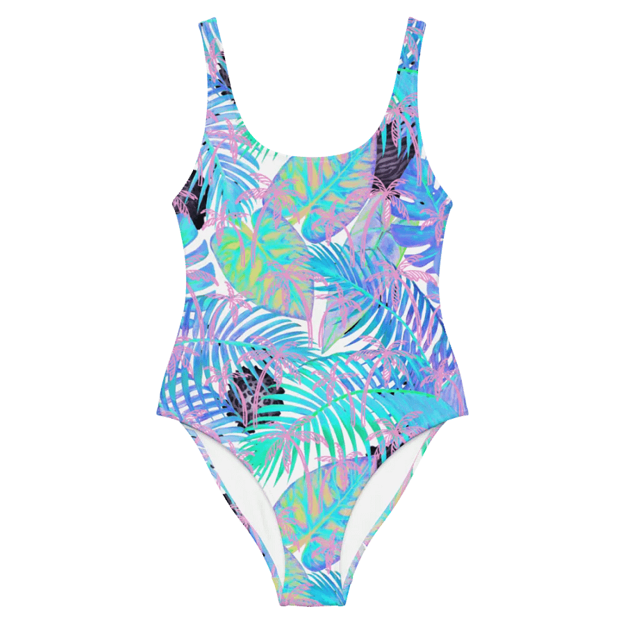 Ladies full swimsuit in lovely tropical blue turquoise palm leaves design. Fresh and trendy. product image (5)