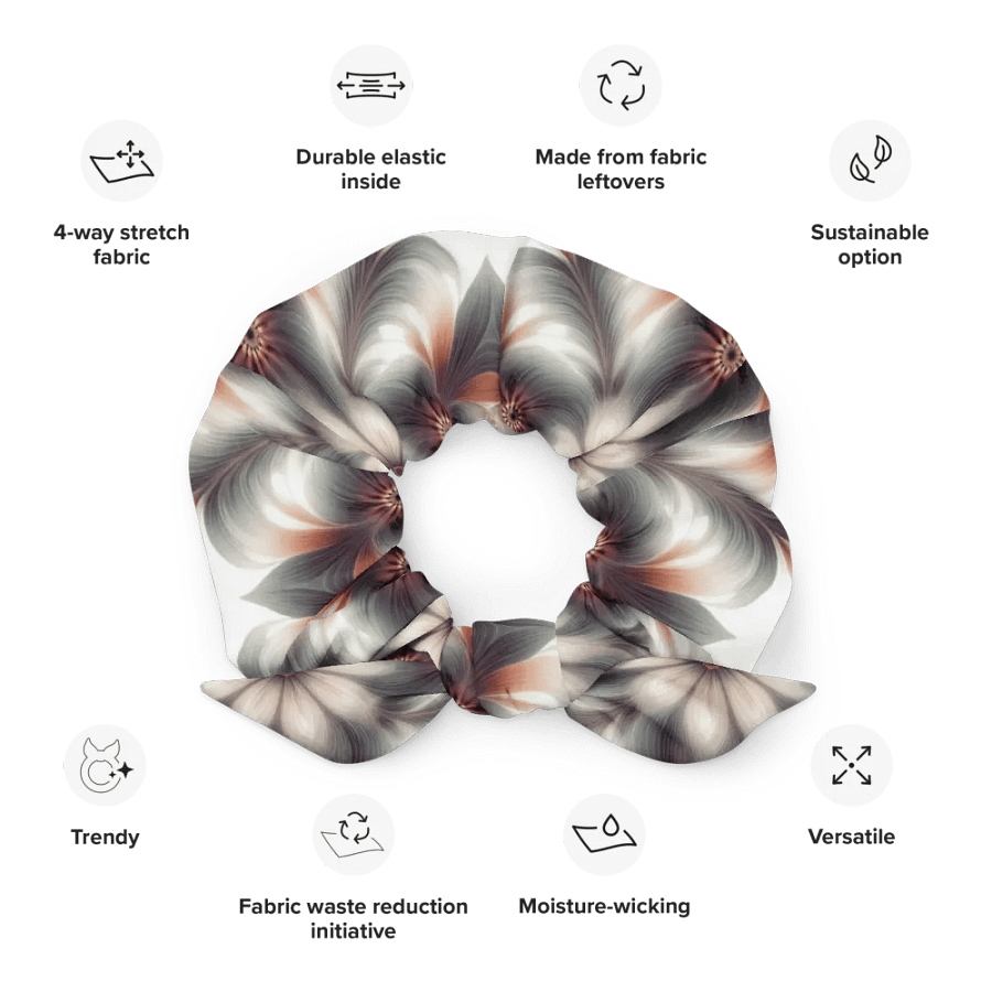 Hair Scrunchie - Geometric Floral Pattern in Pale Oranges and Greens product image (12)
