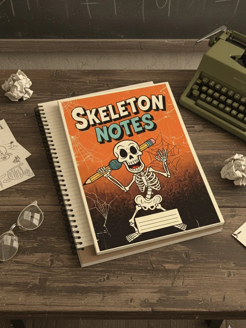 Skeleton Notes Digital Notebook Cover | Halloween Printable Journal | Retro Spooky Stationery | Vintage Comic Book Style Planner Binder product image (3)