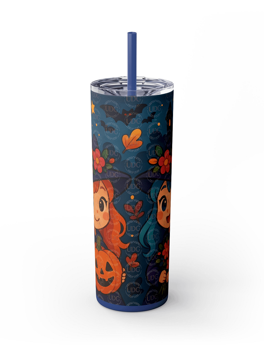 Cute Little Witches Halloween Tumbler Wrap PNG – Kawaii Fall Witch, Pumpkin, Ghost & Floral Hat Design for 20oz Skinny Tumblers product image (2)