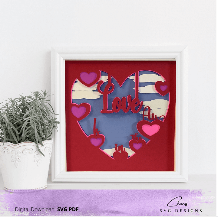 3D Love Is In The Air Valentine SVG Layered Shadow Box Design product image (2)