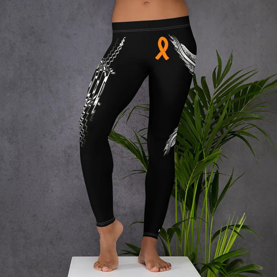 White HApex Gear White Logo Cancer Awareness Orange Ribbon. Black Leggings product image (6)