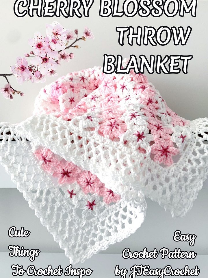 Cherry Blossom Flower Baby Blanket, Sakura Flower Motif Crochet Pattern for Floral Throw Blanket product image (2)
