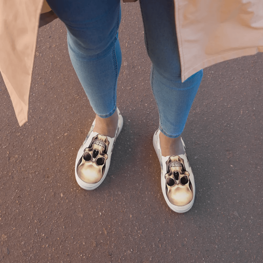Women's Slip-On Canvas Shoes 💀 Vintage Vibe Skulls product image (3)