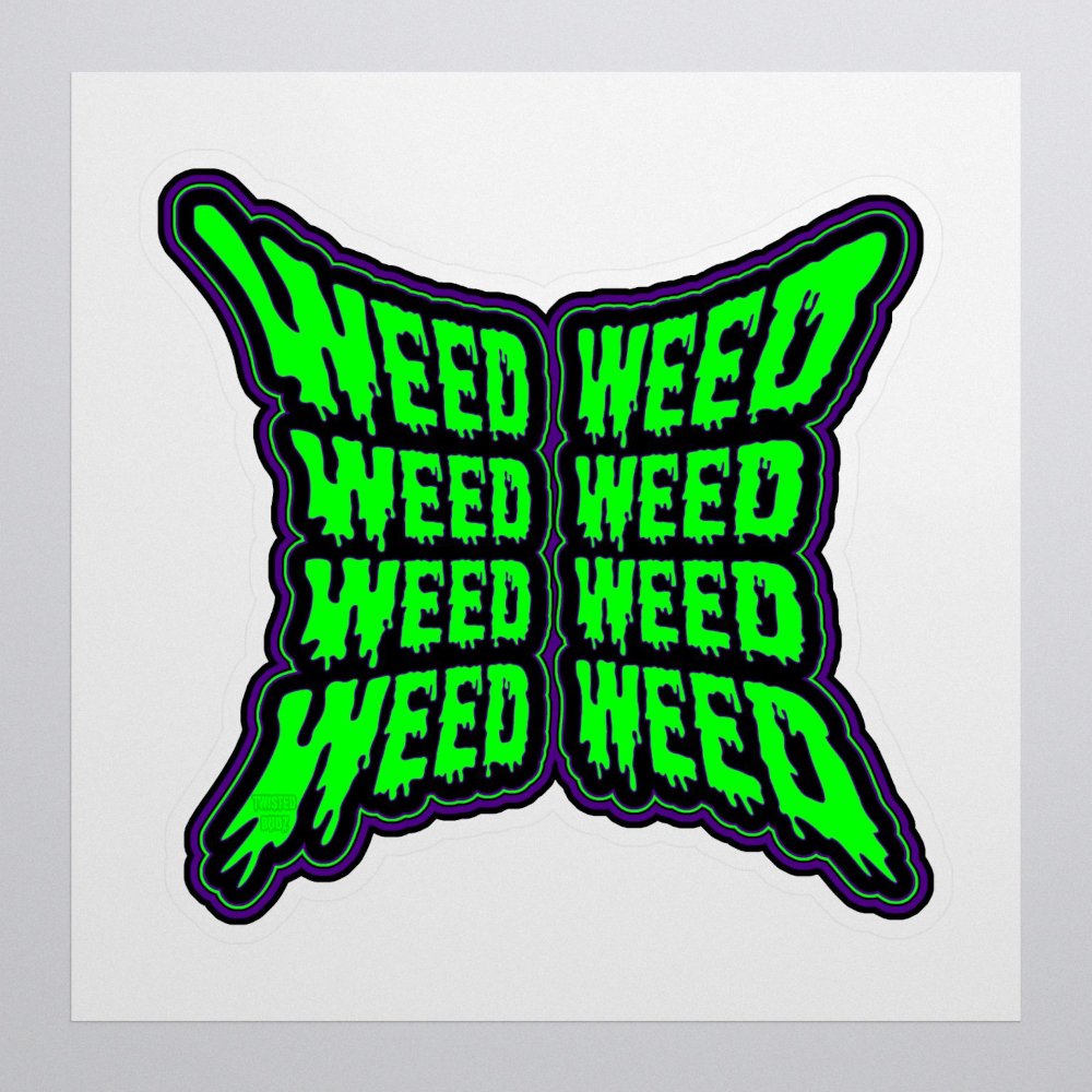 Weird Weed Word Stoner Sticker, Purple Green Black Cannabis Butterfly Art product image (1)