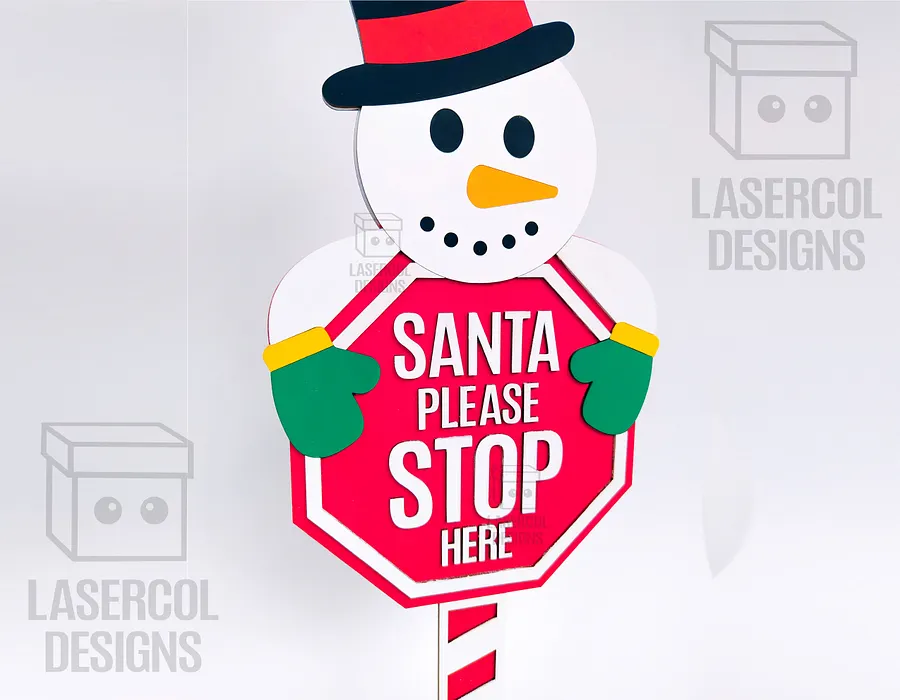 Santa Please Stop Here Sign (Snowman) - Laser Cut Files product image (4)