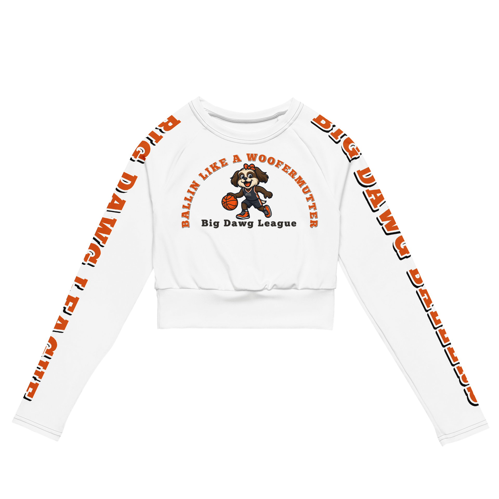Long Sleeve White Crop Top Shih-Tzu Big Dawg Baller product image (2)