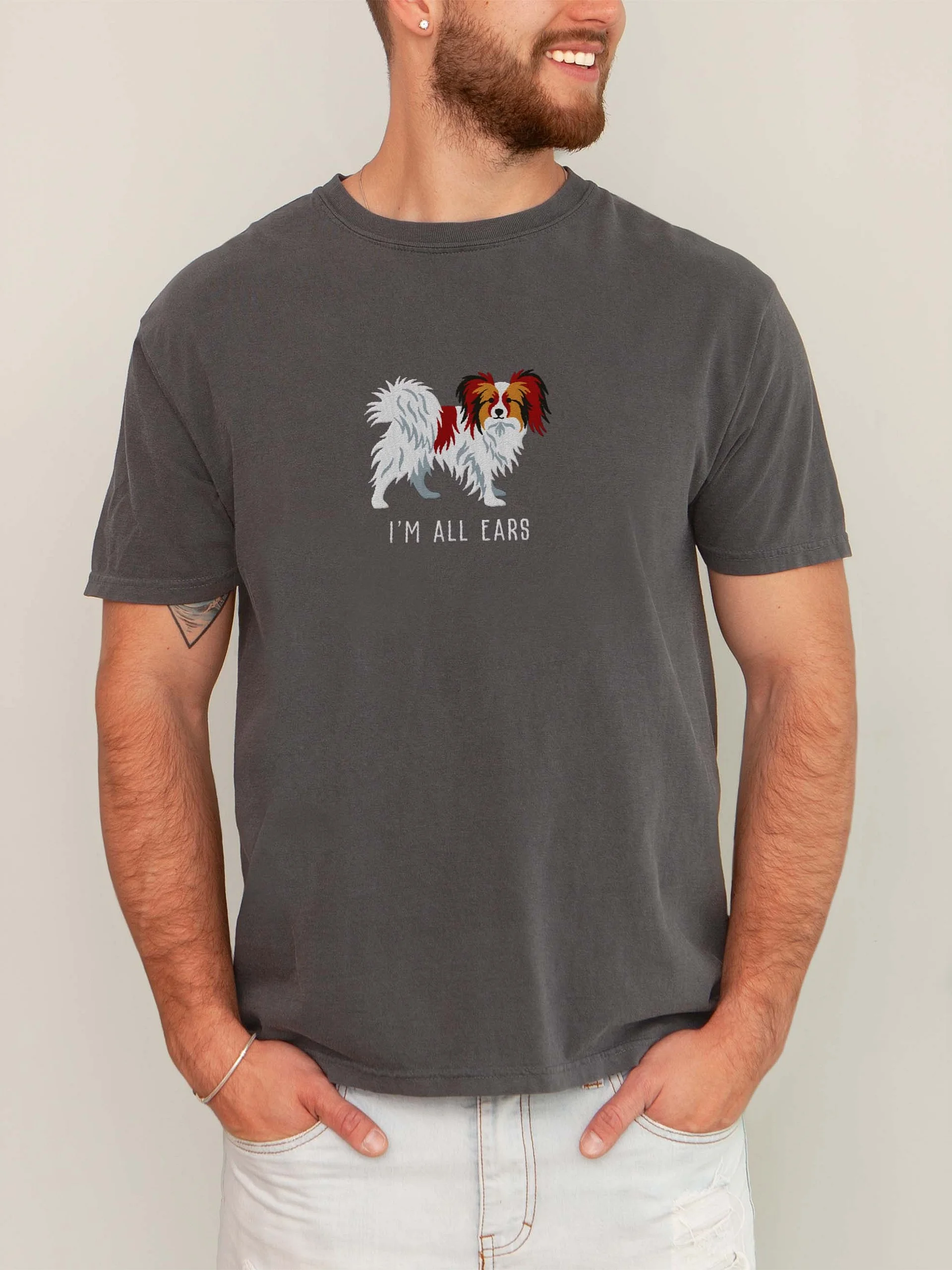 I'm All Ears T-Shirt(Embroidered) of a Papillon(Chocolate & White) product image (2)