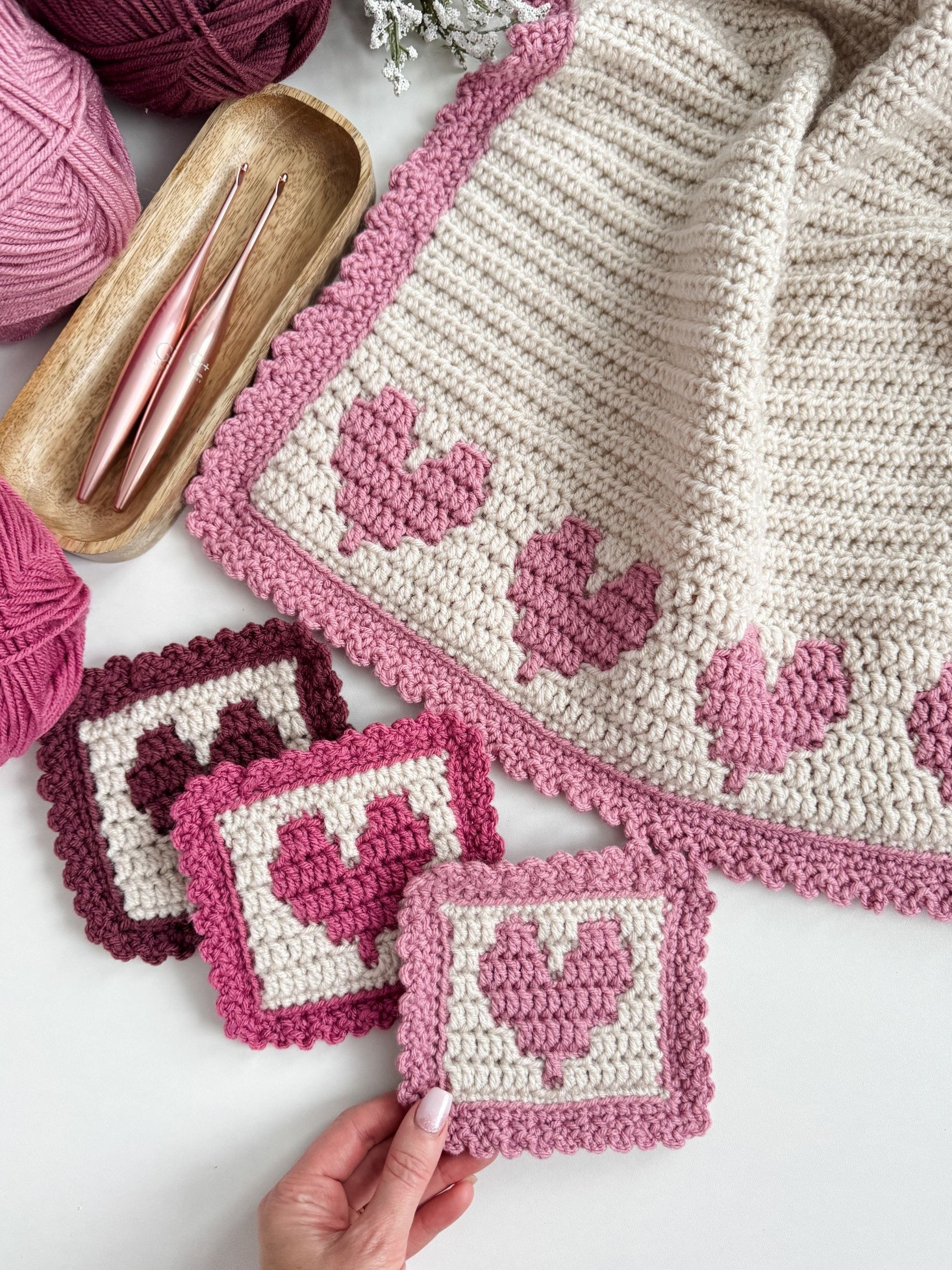 Heartstrings Mosaic Blanket and Coaster Crochet Pattern product image (2)