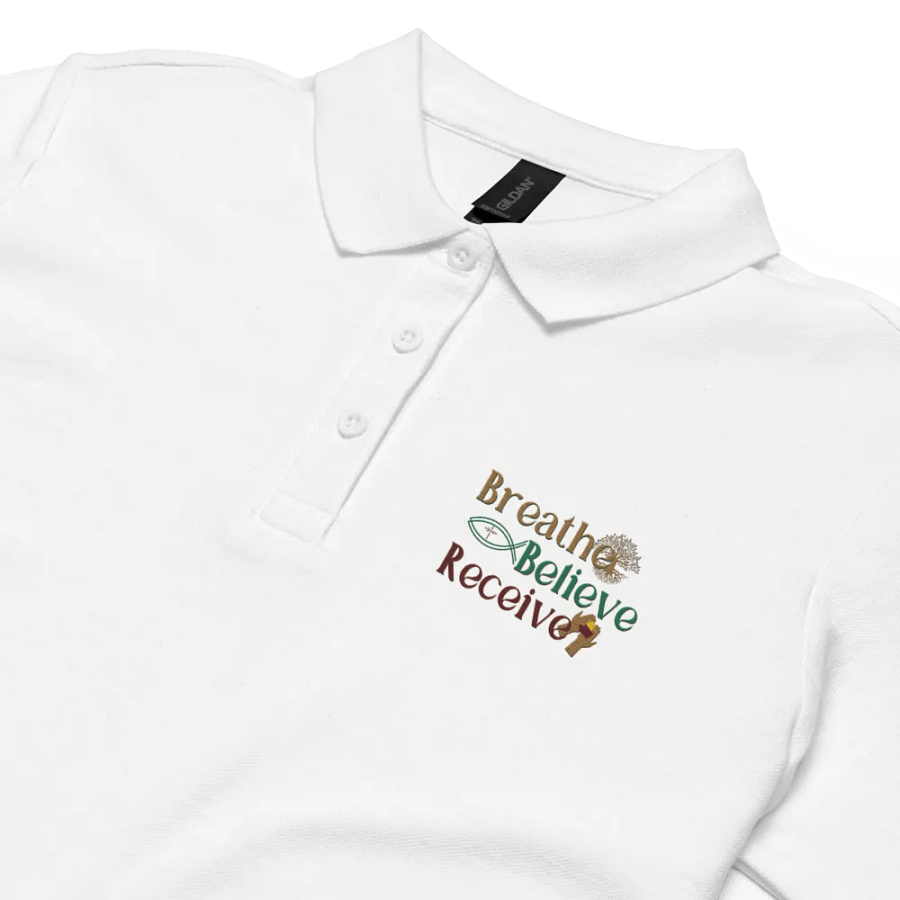 Breathe Believe Receive Women Polo Shirt, Inspirational Motivational, Self-Affirmation, Positive Vibes, Gift Idea product image (3)