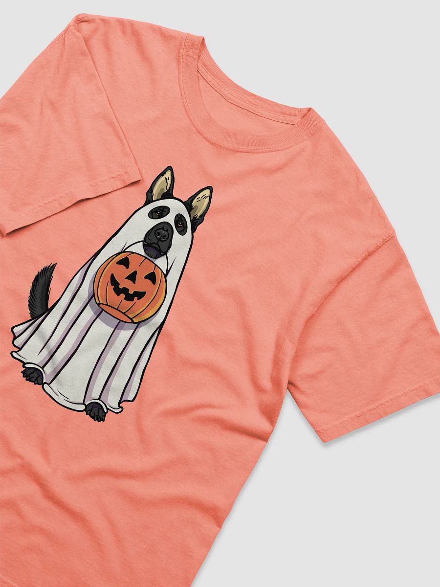 Funny Halloween German Shepherd(Black) T-Shirt | Funny GSD Wearing a Ghost Costume and Holding a Pumpkin Basket product image (20)