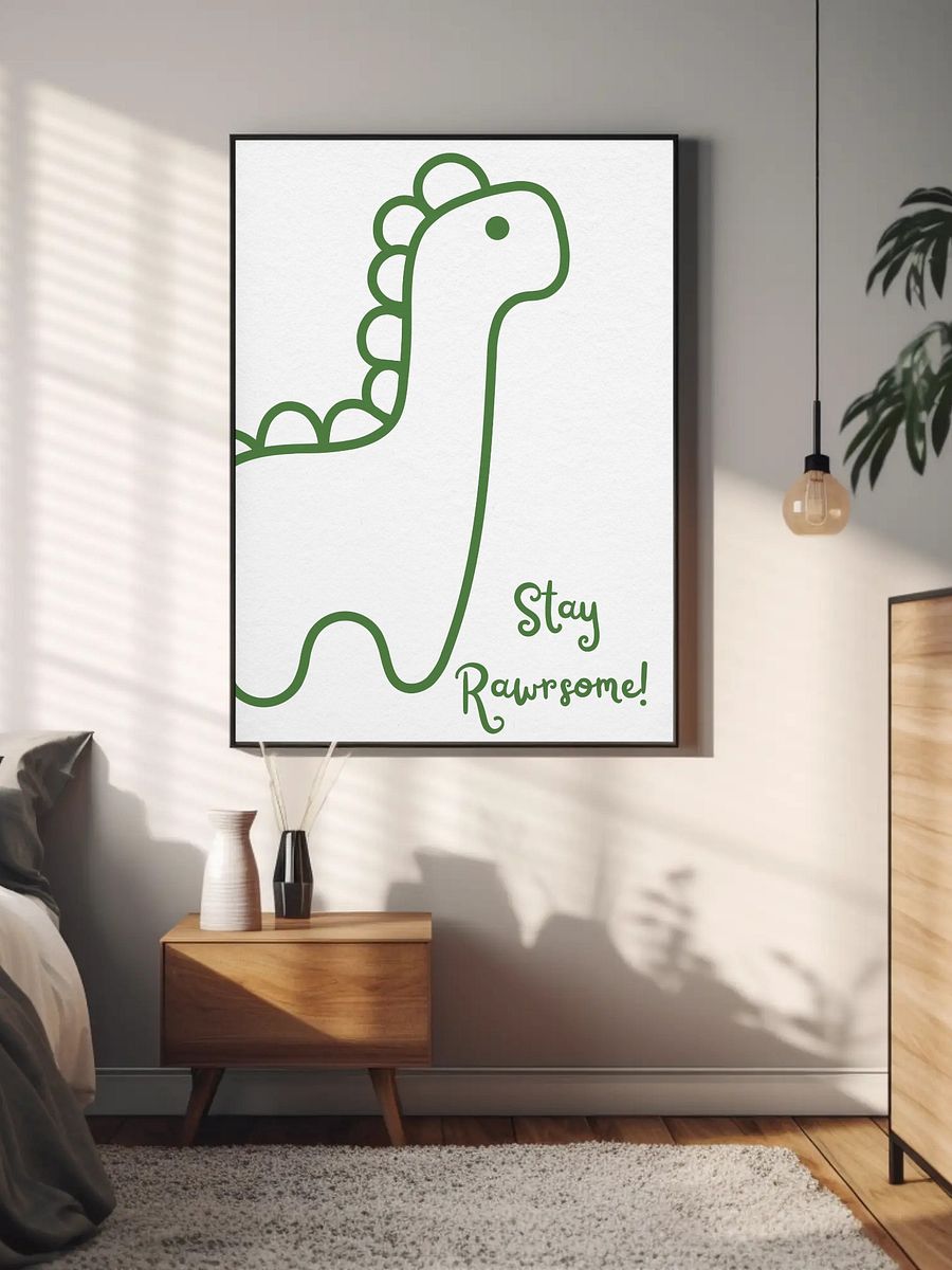 Stay Rawsome Dinosaur Wall Art - Cute Minimalist Dino Print, Motivational Kids Room Decor, Fun Nursery Poster, Playroom Dinosaur Art product image (5)