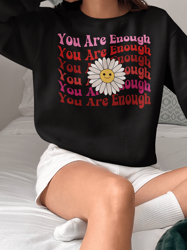 Your Are Enough, Retro Groovy Curved Inspirational Daisy Sweatshirt product image (1)
