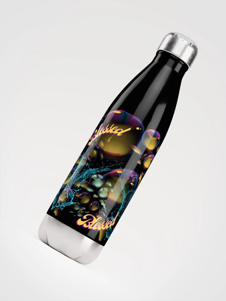 water bottle with beautiful swirly blue water splash and drops design featuring “Blessed’ product image (4)