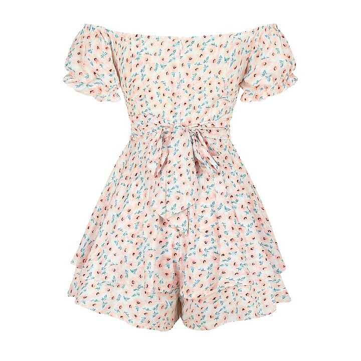 Women's Summer Short Sleeve Neck Pleated Floral Jumpsuit product image (1)