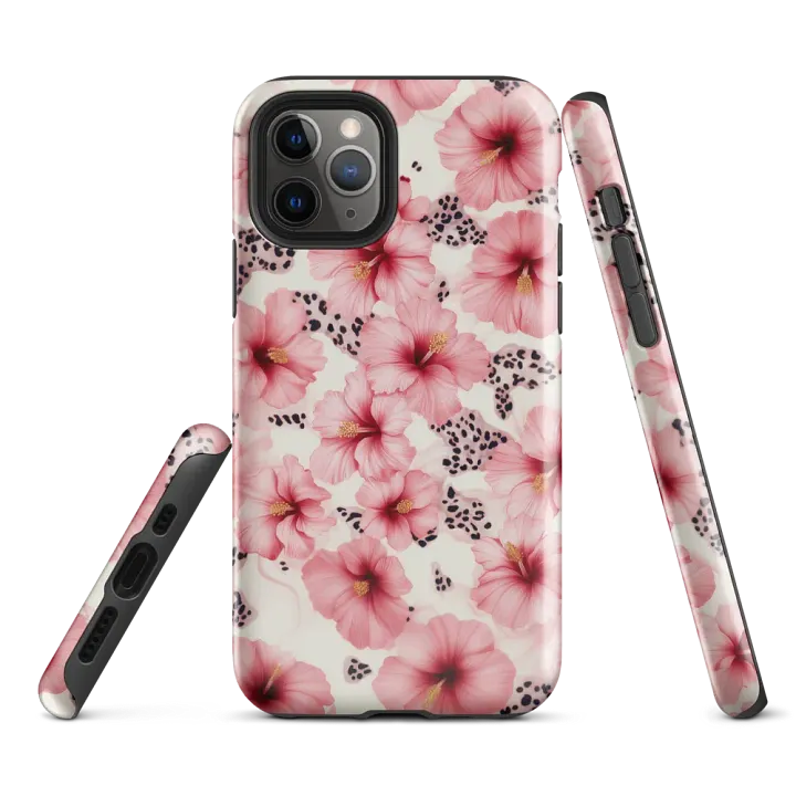Tropical Pink Hibiscus Leopard Spots - Tough Phone Case product image (1)