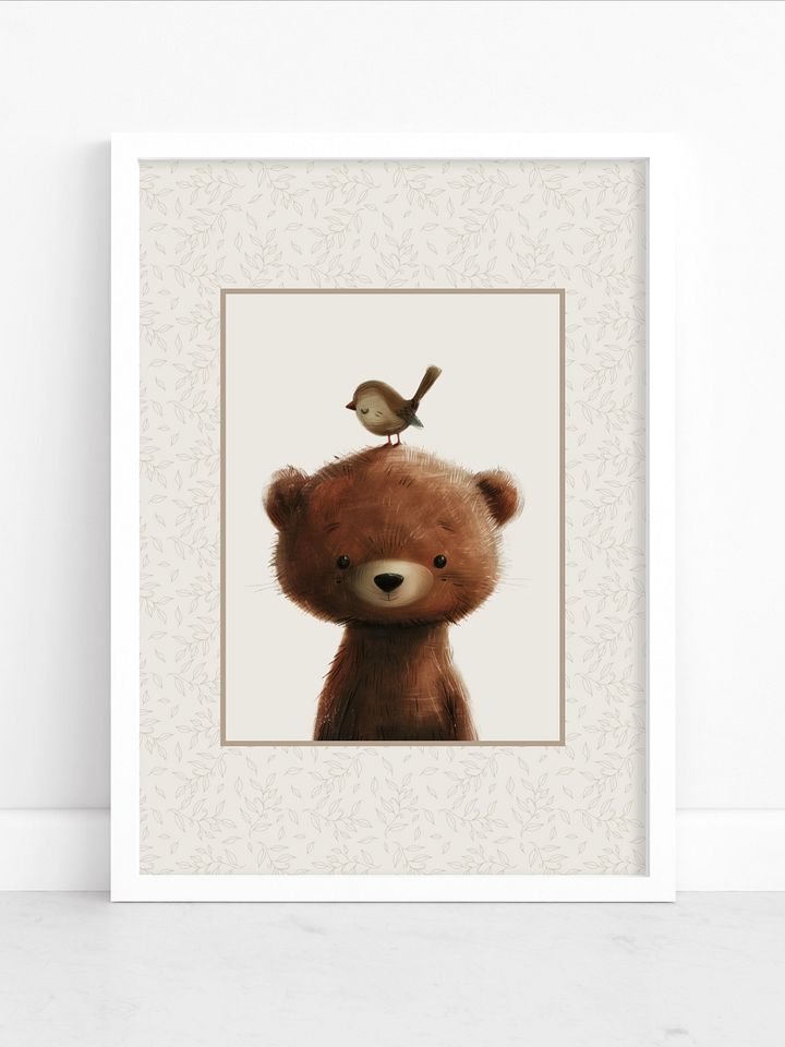 Woodland Bear Boho Nursery Print product image (1)
