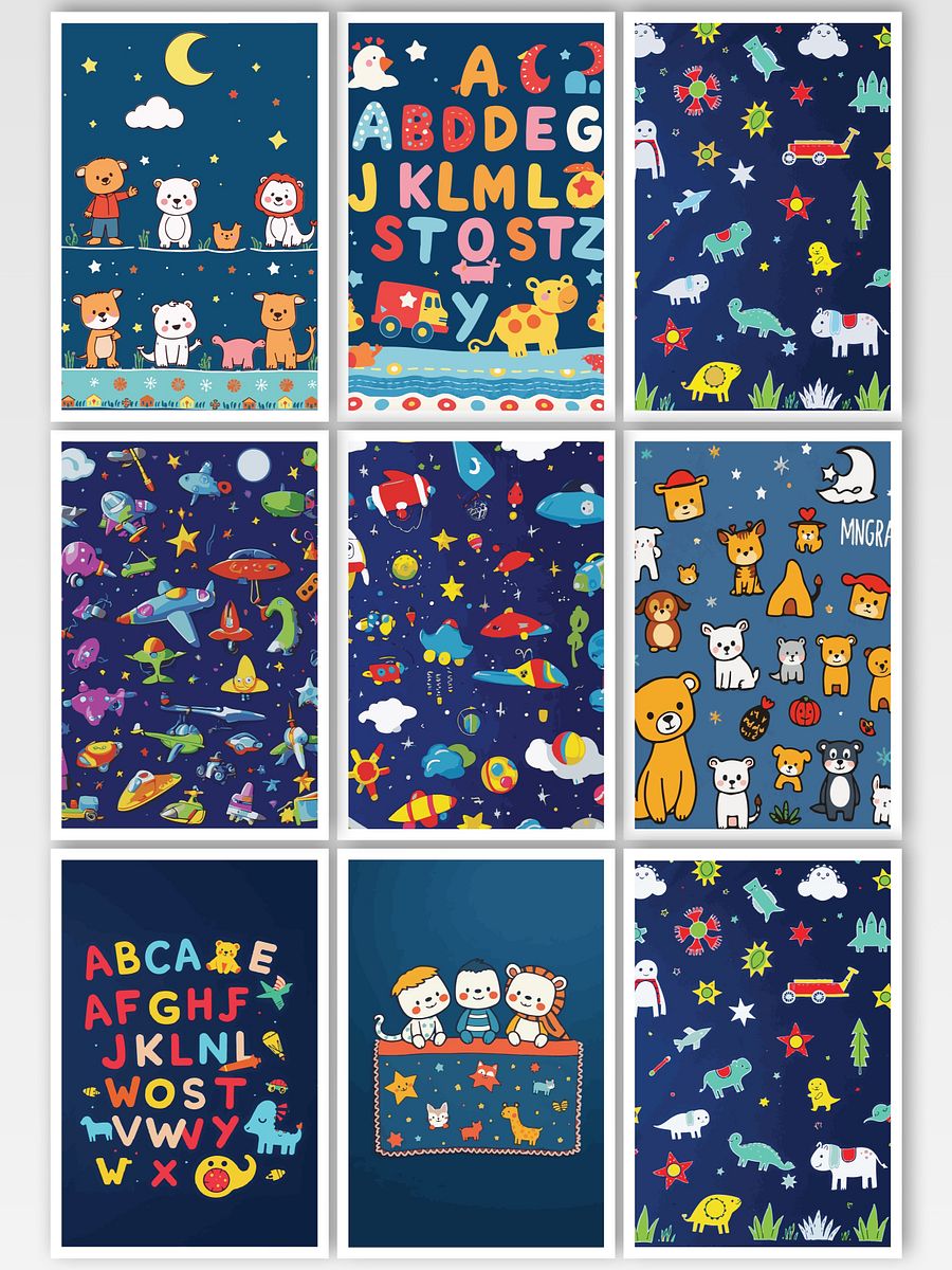 Pack of 13 Adorable Digital Art Design for Children's Blanket - Toys, Moon, and Stars Theme product image (5)